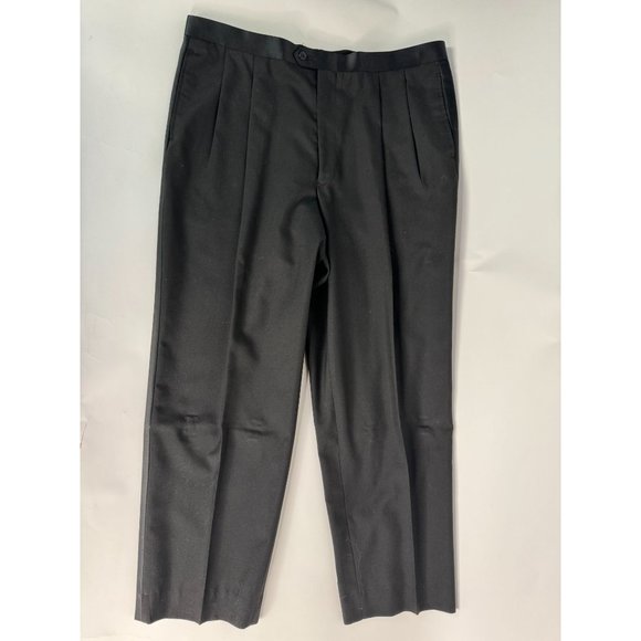 Custom Vintage Tuxedo Pant with Satin Stripe 40 Black Polyester Blend - Picture 1 of 16
